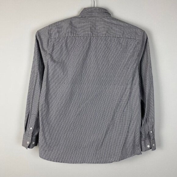 01.Algo Mens Medium Regular Fit Button Up Shirt Gray Stripe Cotton Stretch - Picture 6 of 9
